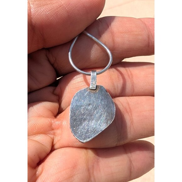 Navajo Sterling Silver Turquoise & Coral Native American Pendant 5.9g Signed PM - Picture 4 of 8